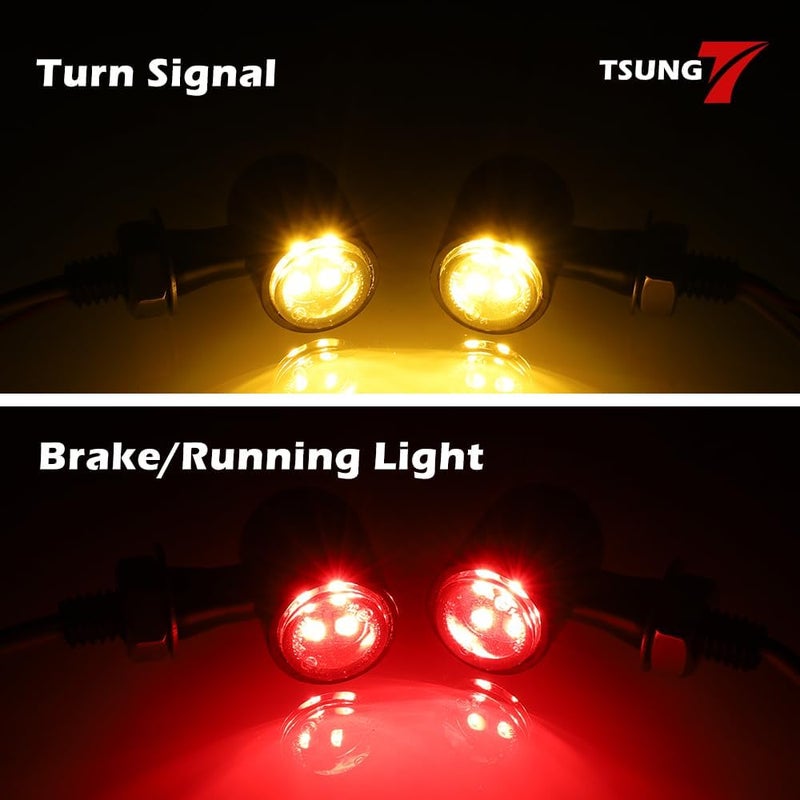 TSUNG Mini Motorcycle Turn Signals Light LED Micro Blinkers for Front/Rear Universal Aftermarket Small Indicator for Cafe Racer Bobber Cruiser Street Bikes (D-Black Red&Amber) - Image 3